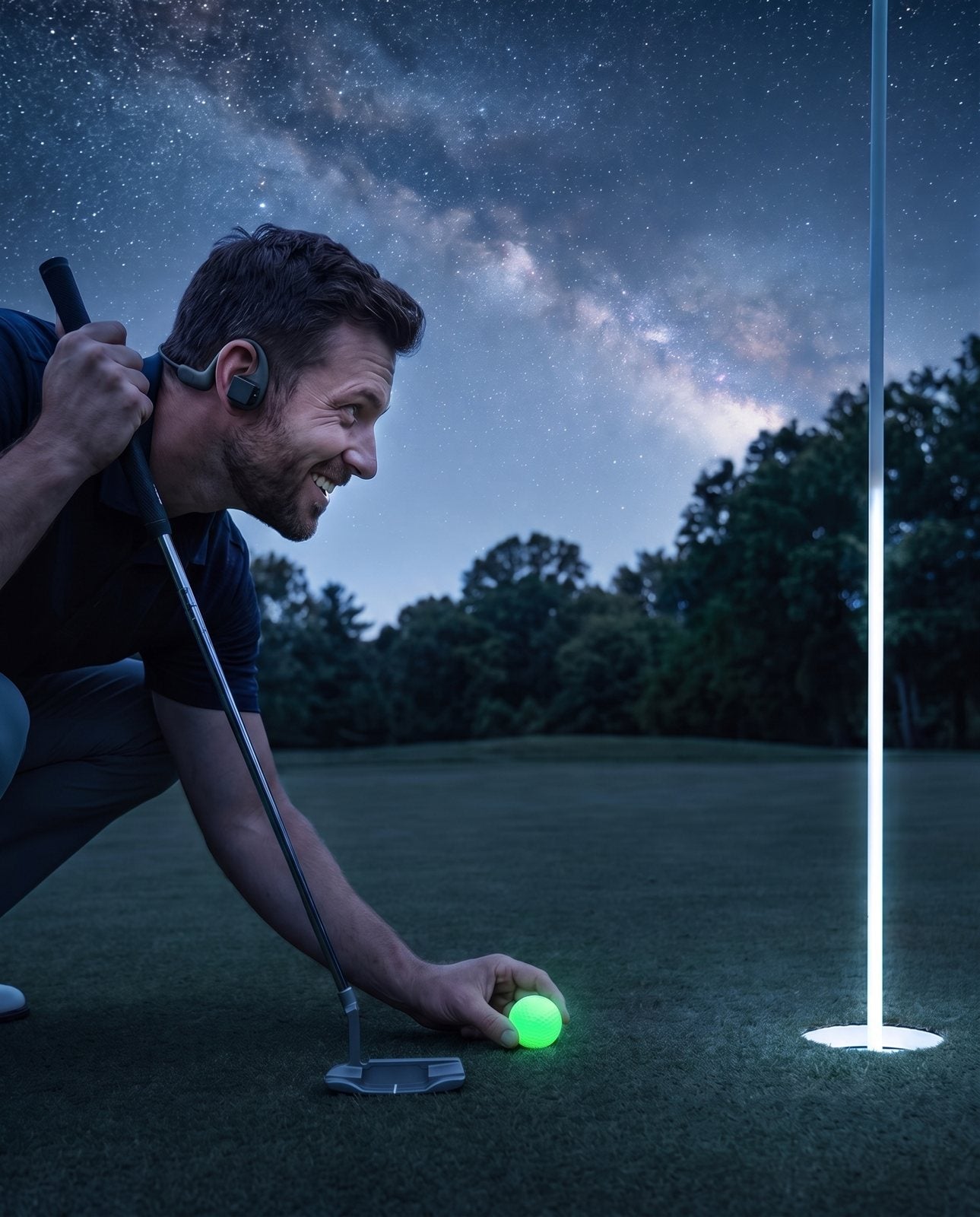 Night golf with a glowing ball